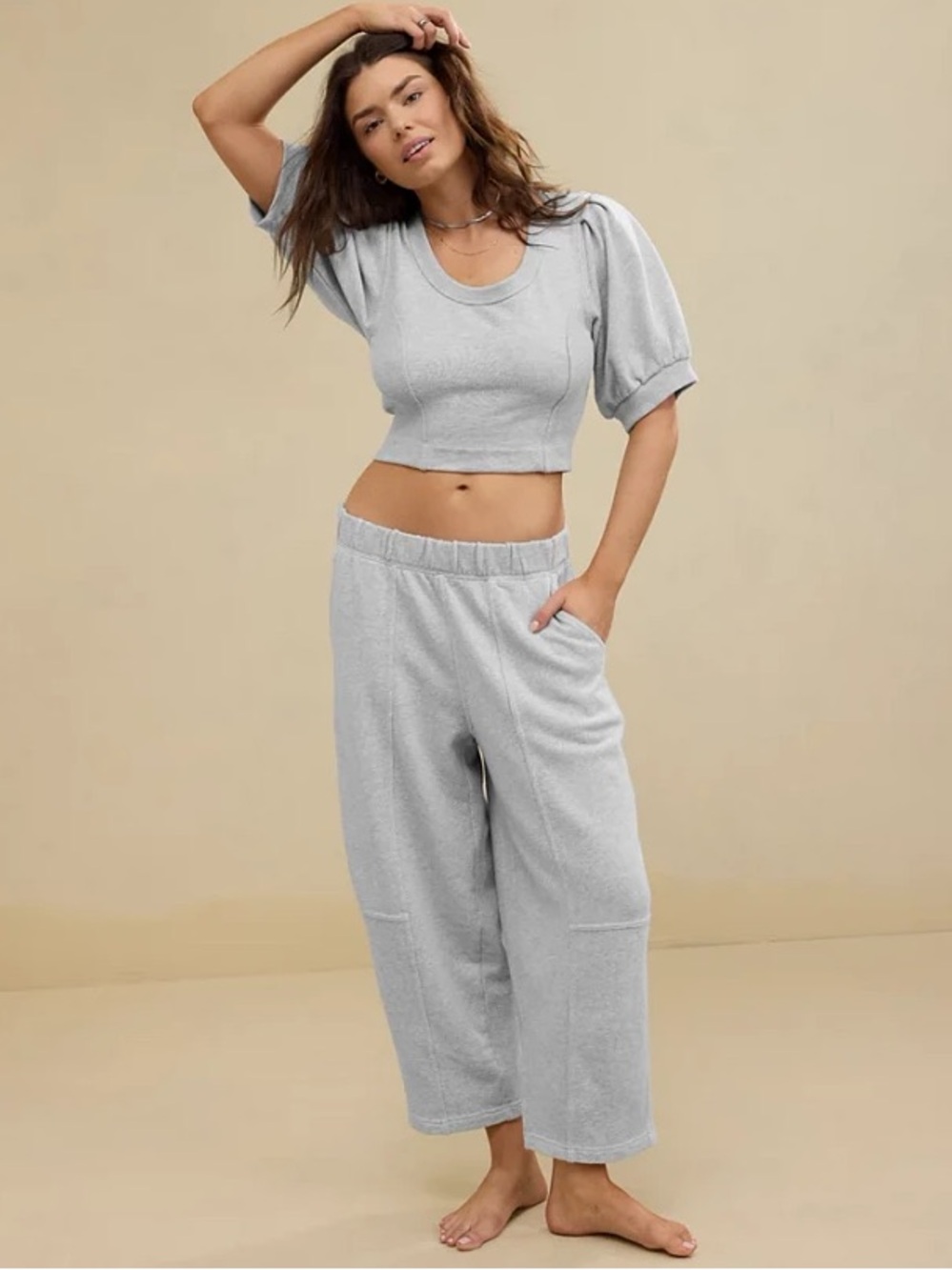 Aerie Heather Grey Seams Right High Rise Barrel Leg Sweatpants Size XL Short